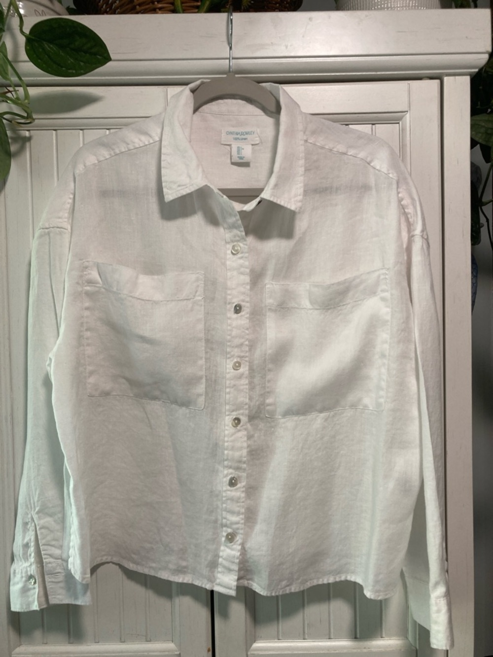 Cynthia Rowley White Linen Button Down Shirt with Patch Pockets